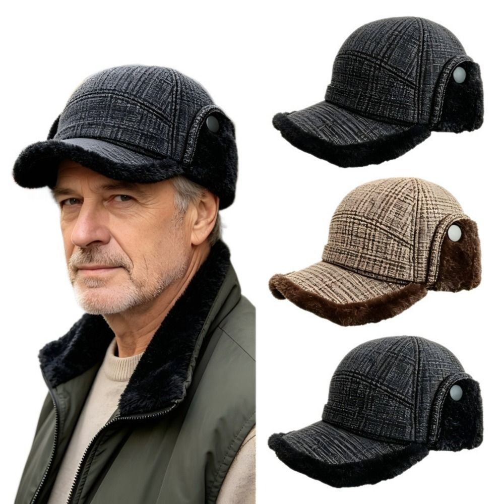 Fleece Lined Earflap Flat Cap  - Trapper Hat Ear Flap ulasan dan harga