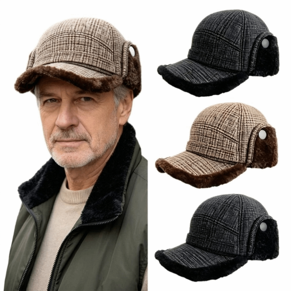 Fleece Lined Earflap Flat Cap  - Trapper Hat Ear Flap ulasan dan harga