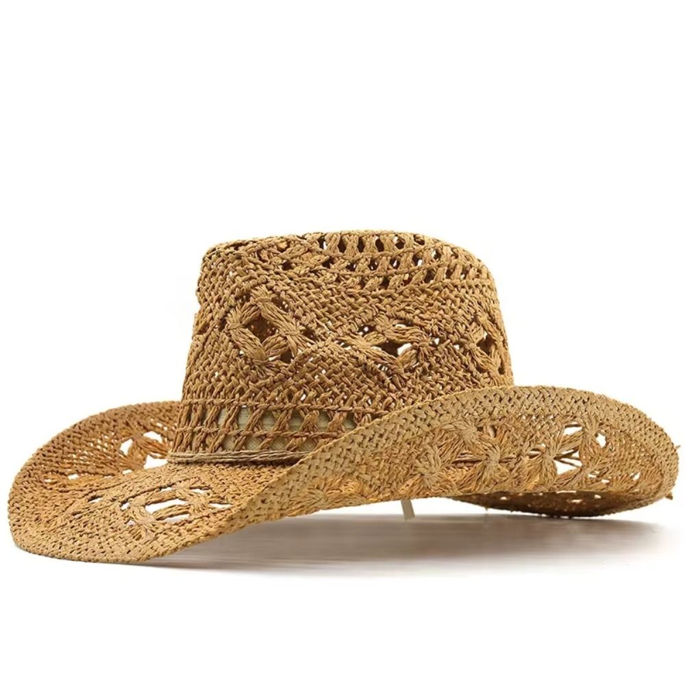 Vintage Wide Brim Hollow Straw - Cowboy Hat Straw ulasan dan harga