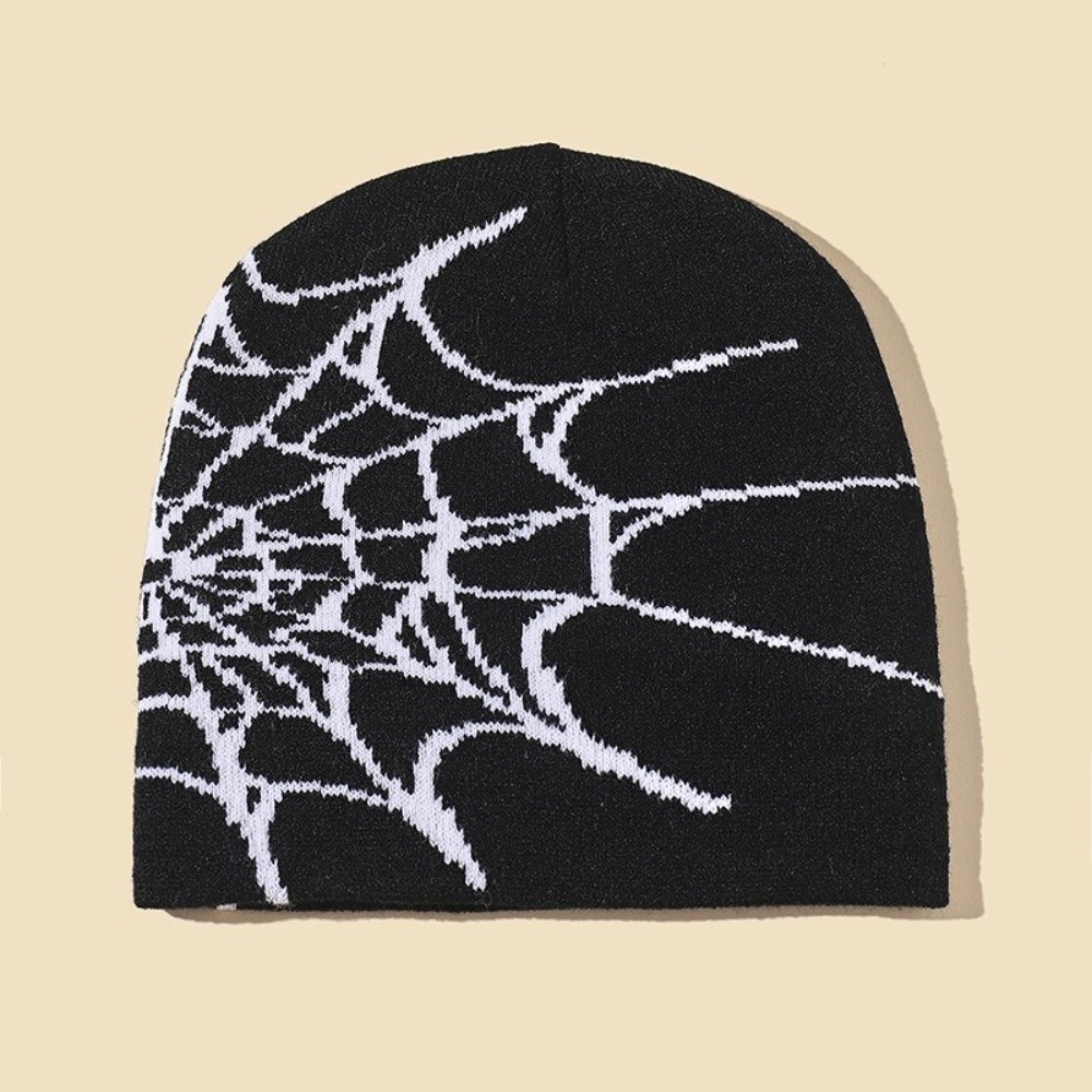 Y2K Soft Spider Web Pattern Be - Beanie Cuffed Knit ulasan dan harga
