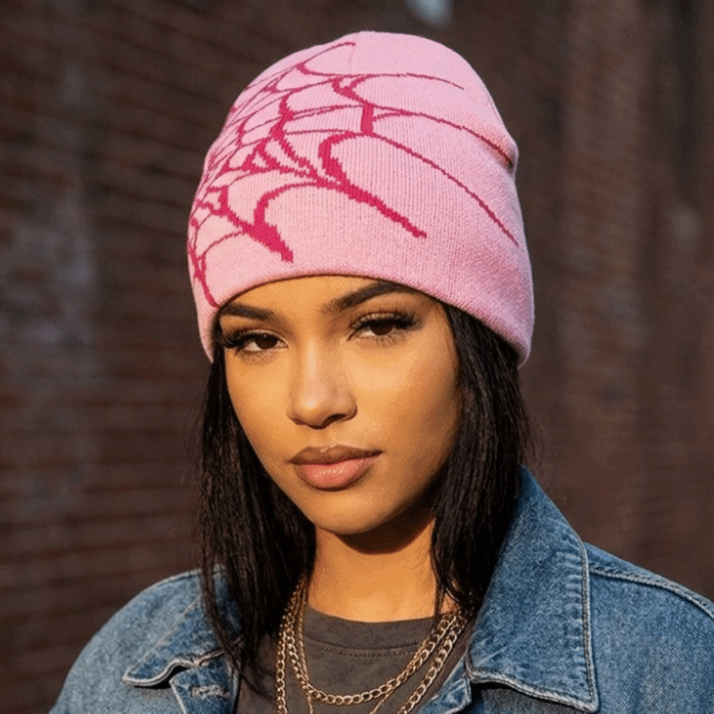 Y2K Soft Spider Web Pattern Be - Beanie Cuffed Knit ulasan dan harga