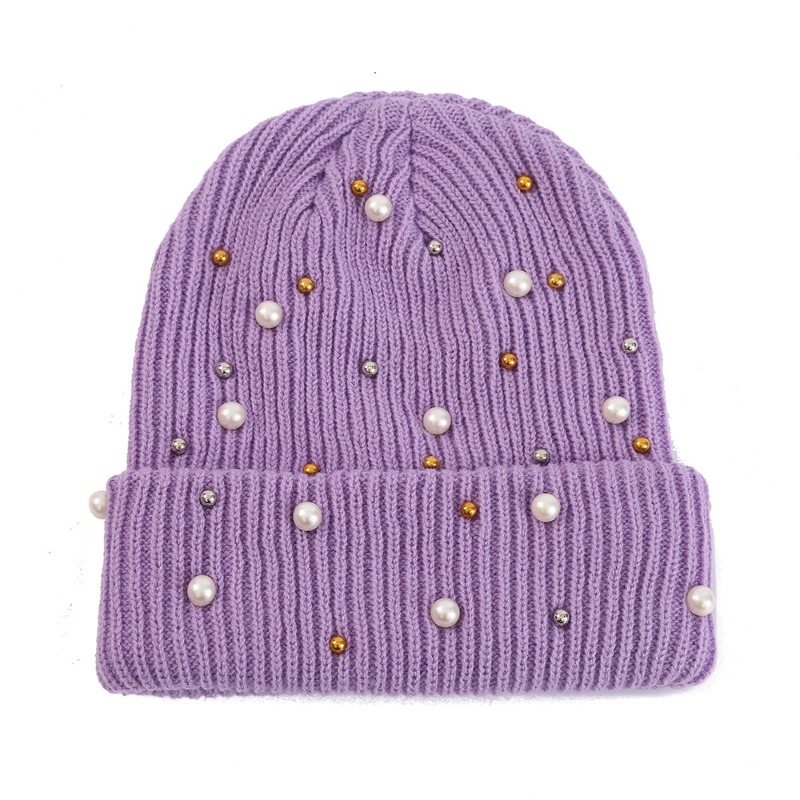 Women's Winter Faux Pearl Embe - Beanie Cuffed Knit ulasan dan harga